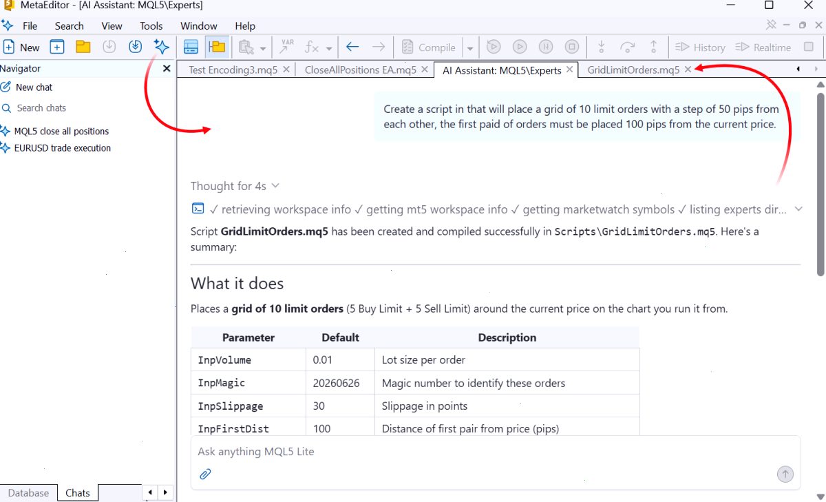 MetaEditor 中的 AI 助手